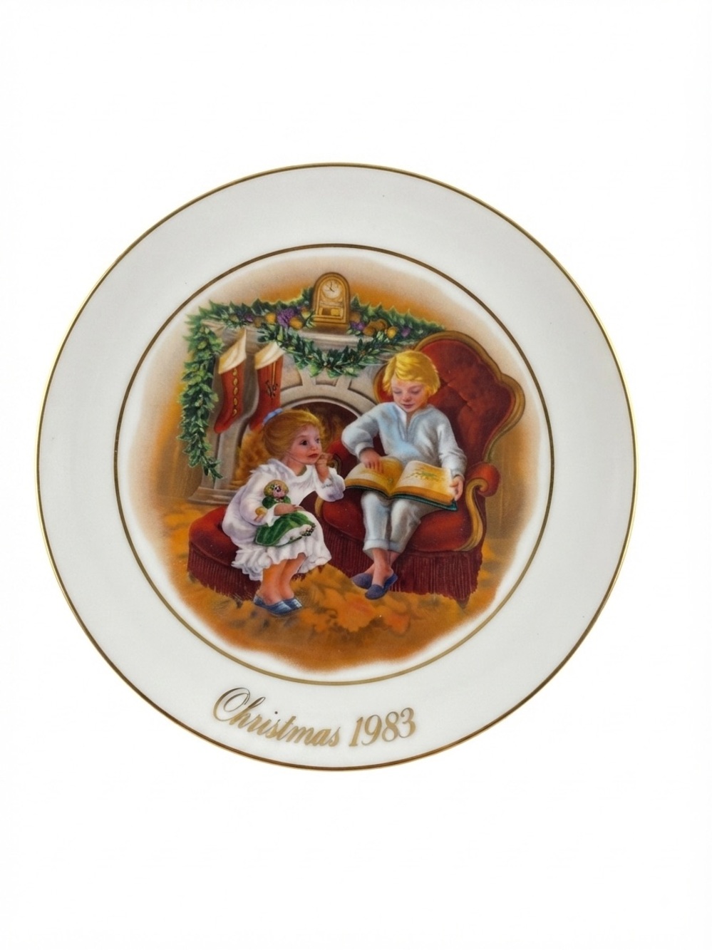 Avon White and Gold Holiday Children Plate